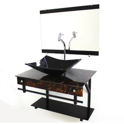 GABINETE DE VIDRO 60CM APX COM CUBA RETANGULAR MÁRMORE IMPERADOR