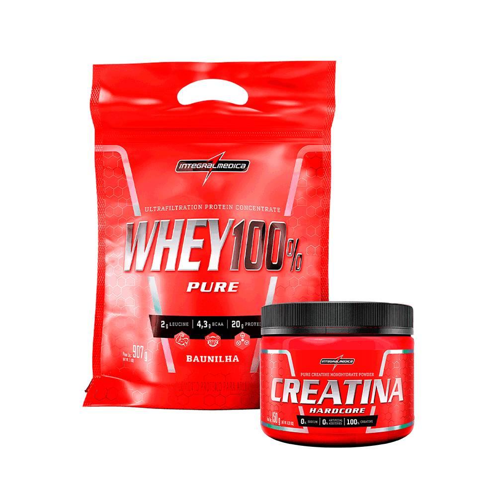 Kit Crescimento Muscular - Creatina 150g, 100% Whey Pouch Baunilha 900g
