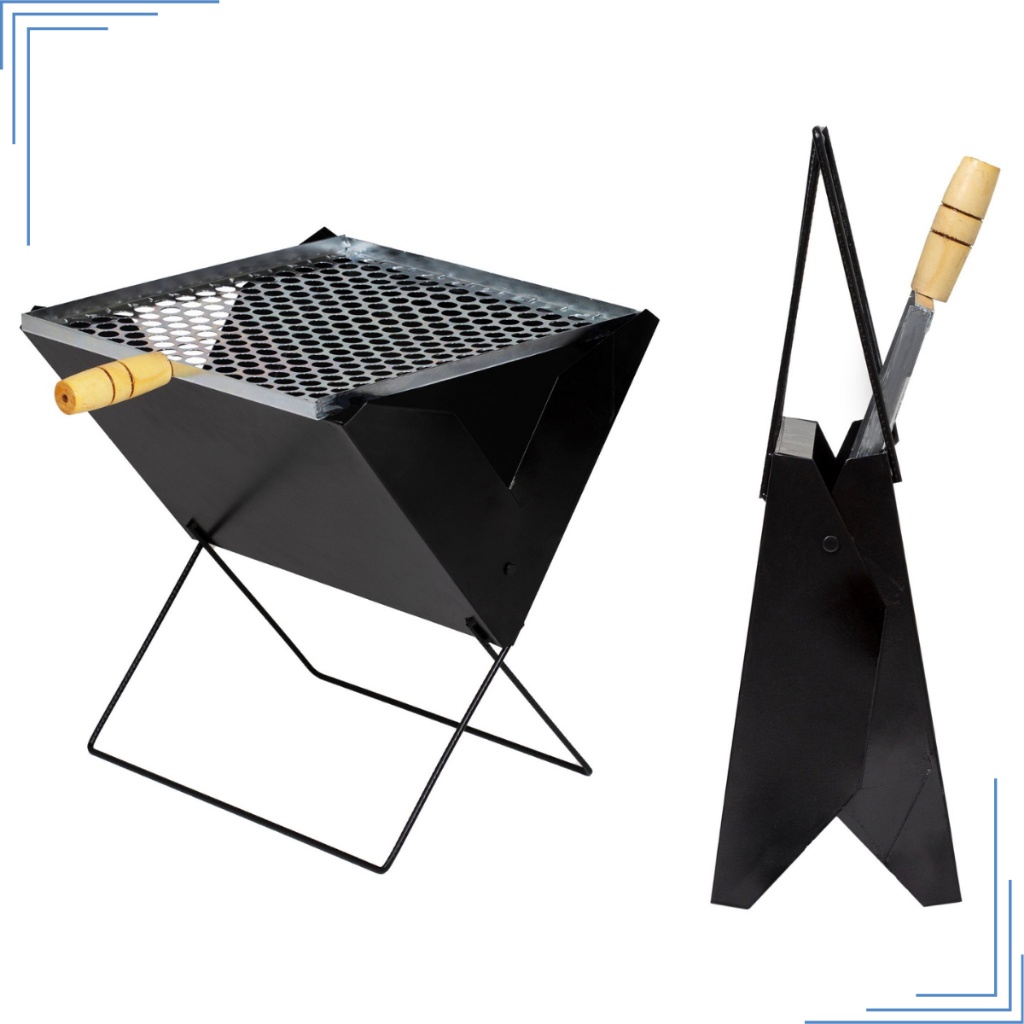 Churrasqueira De Aço Dobrável Portátil A Carvão Maleta