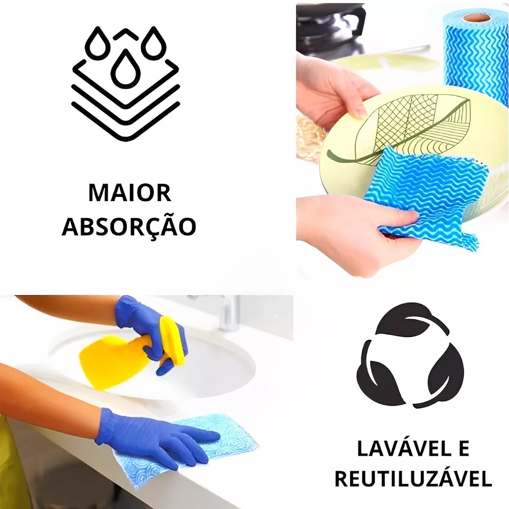 Panos Multiuso Limpeza Diária 25x30cm Antibacteriano Rolo Panos Limpeza Pia Moveis Tipo Perfex · foto 2