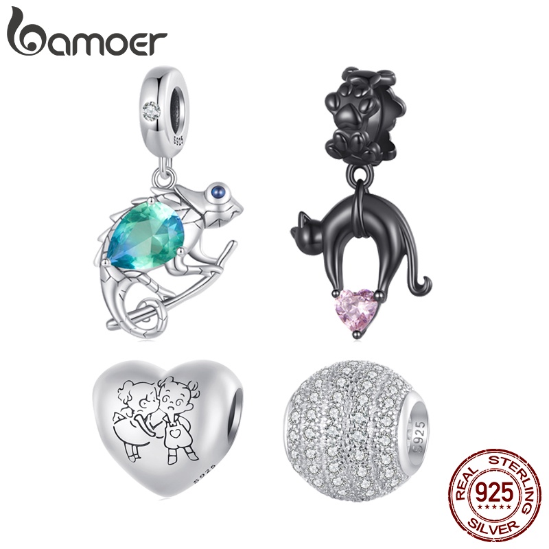 Bamoer 925 Sterling Silver Cat & Lizard Heart Bead Fashion Accessory Pingente De Moda em Oferta na Shopee
