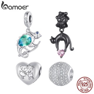 Bamoer 925 Sterling Silver Cat & Lizard Heart Bead Fashion Accessory Pingente De Moda