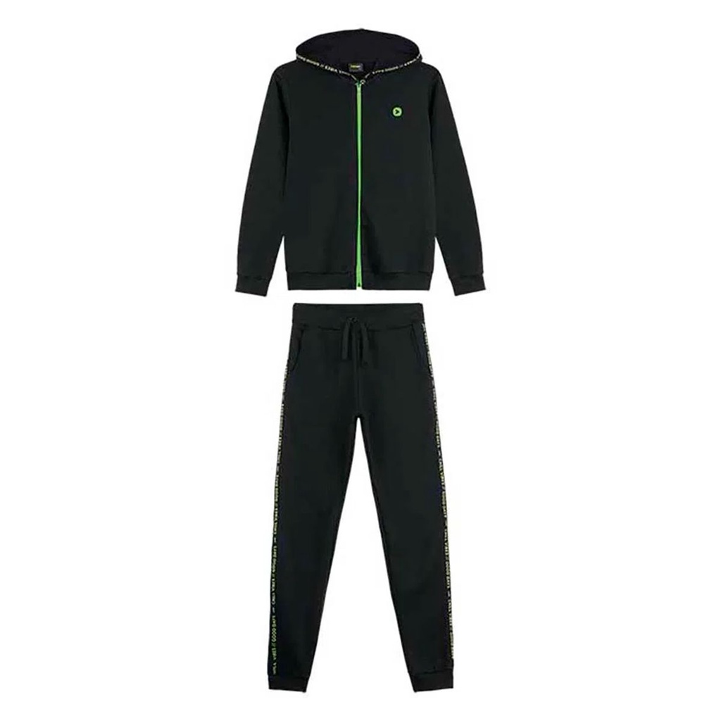 Roupa Infantil Casaco Zíper Capuz Calça Moletom Peluciado Conjunto Inverno Verde Preto Confortável