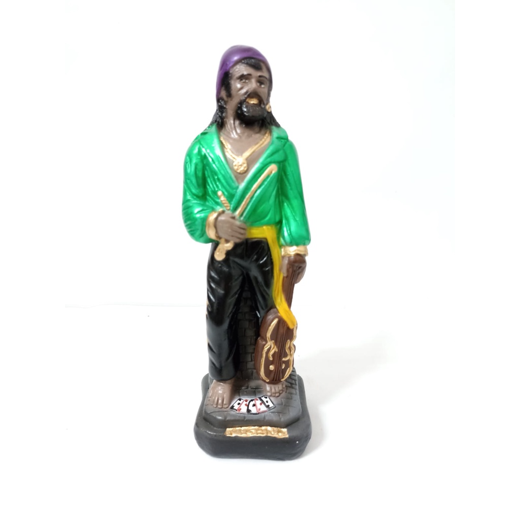 IMAGEM EM GESSO CIGANO CAMISA VERDE PANO ROXO 21,5 CM
