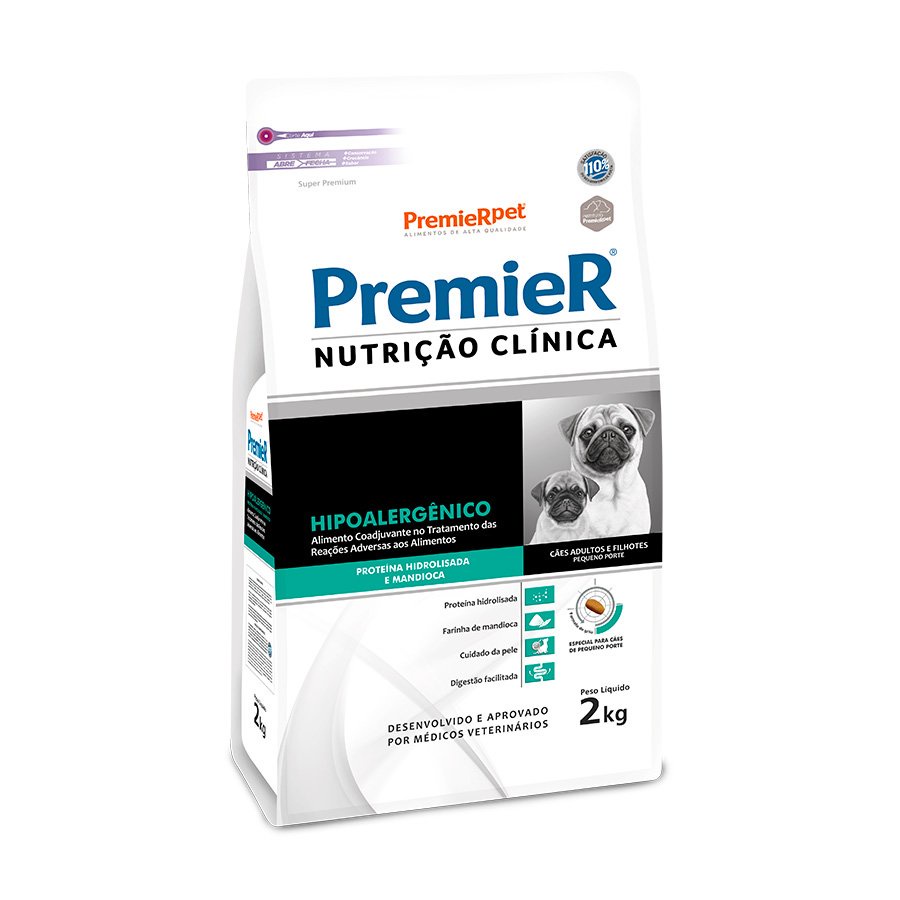 PremieR Nutrição Clínica Cães Adultos e Filhotes Raças Pequenas Hipoalergênica Proteína Hidrolisada 2Kg