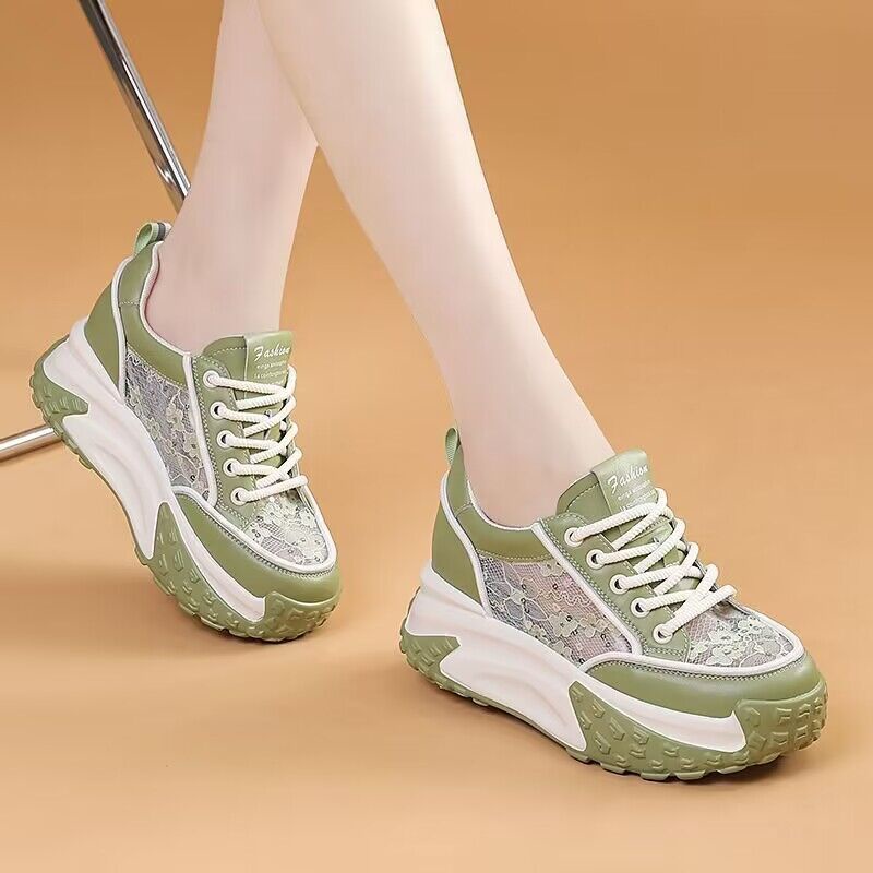 Sapatos de Altura Interior Sapatos Brancos Mulheres 2023 Sapatos de Rede de Verão Mulheres Sandálias Finas Respiráveis Daddy Women Shoes