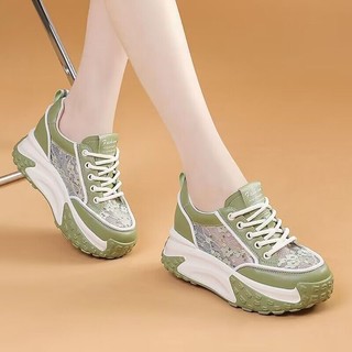 Sapatos de Altura Interior Sapatos Brancos Mulheres 2023 Sapatos de Rede de Verão Mulheres Sandálias Finas Respiráveis Daddy Women Shoes