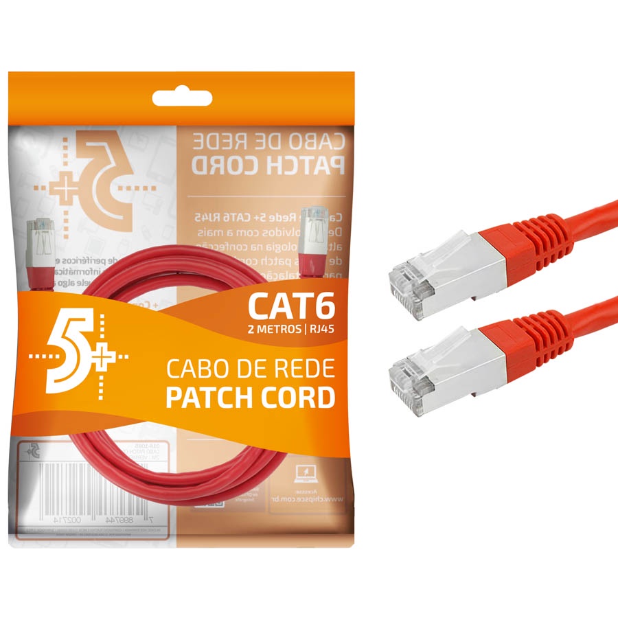 Cabo Rede Blindado 2m Ethernet Rj45 Cat6 Vermelho 2 Metros