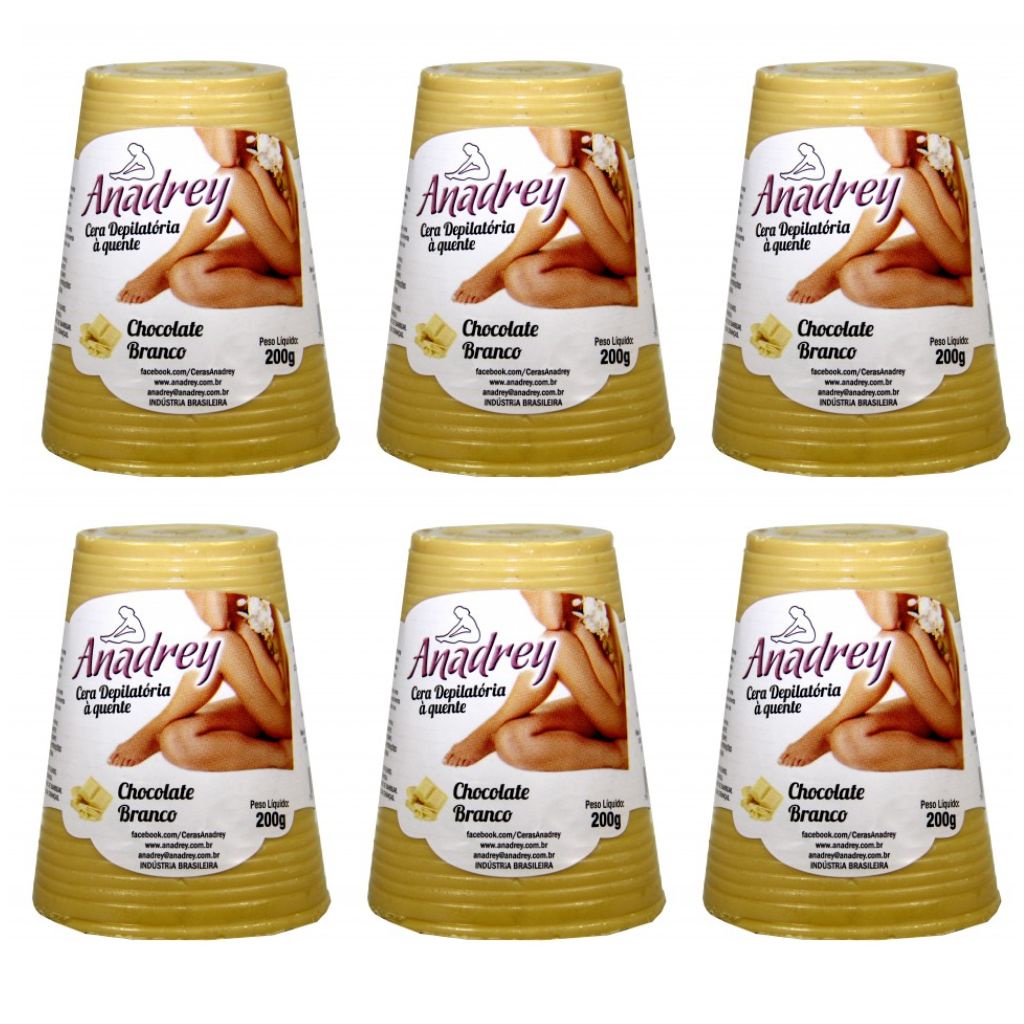 Kit 6 Cera Quente Chocolate Branco 200g Anadrey