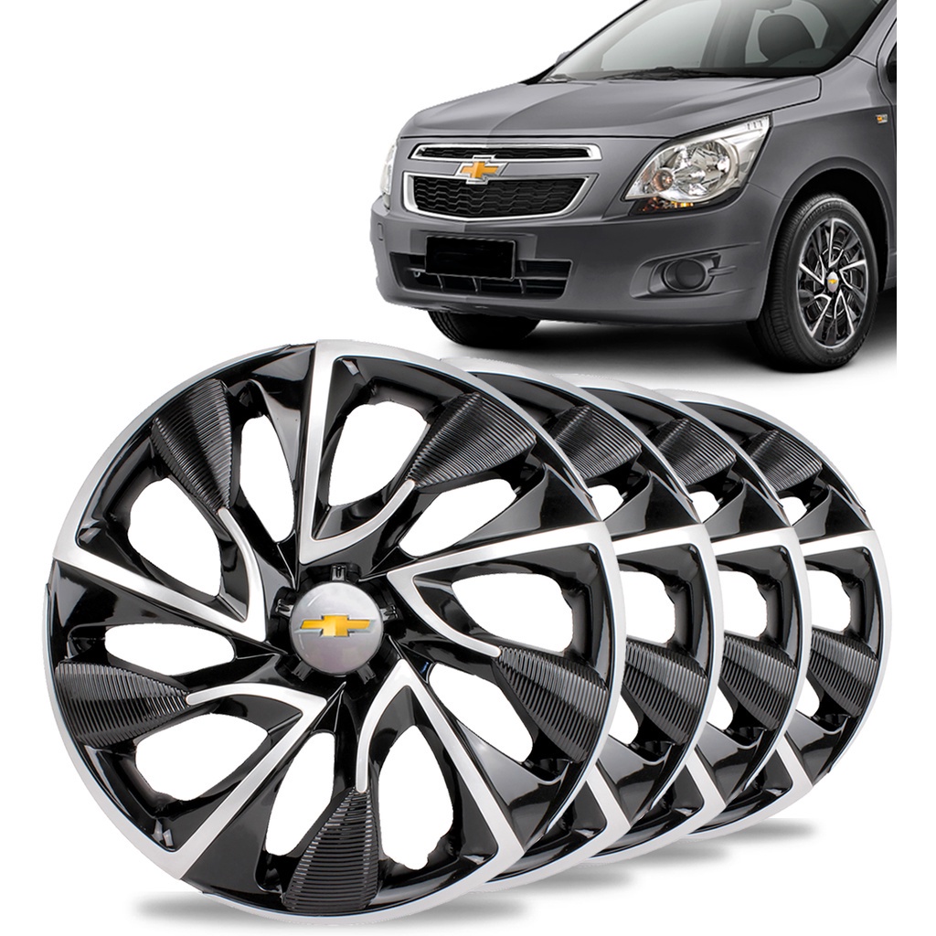 Jogo Kit 4 Calotas Esportiva Ds4 Aro 14 Preta/Prata Chevrolet Gm Cobalt Corsa