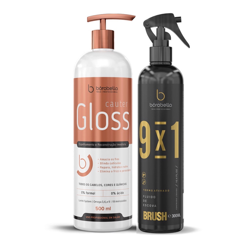 Borabella Cauter Gloss Cauterização Espelhamento Capilar + Brush Fluido Para Escova Termoativo 9x1