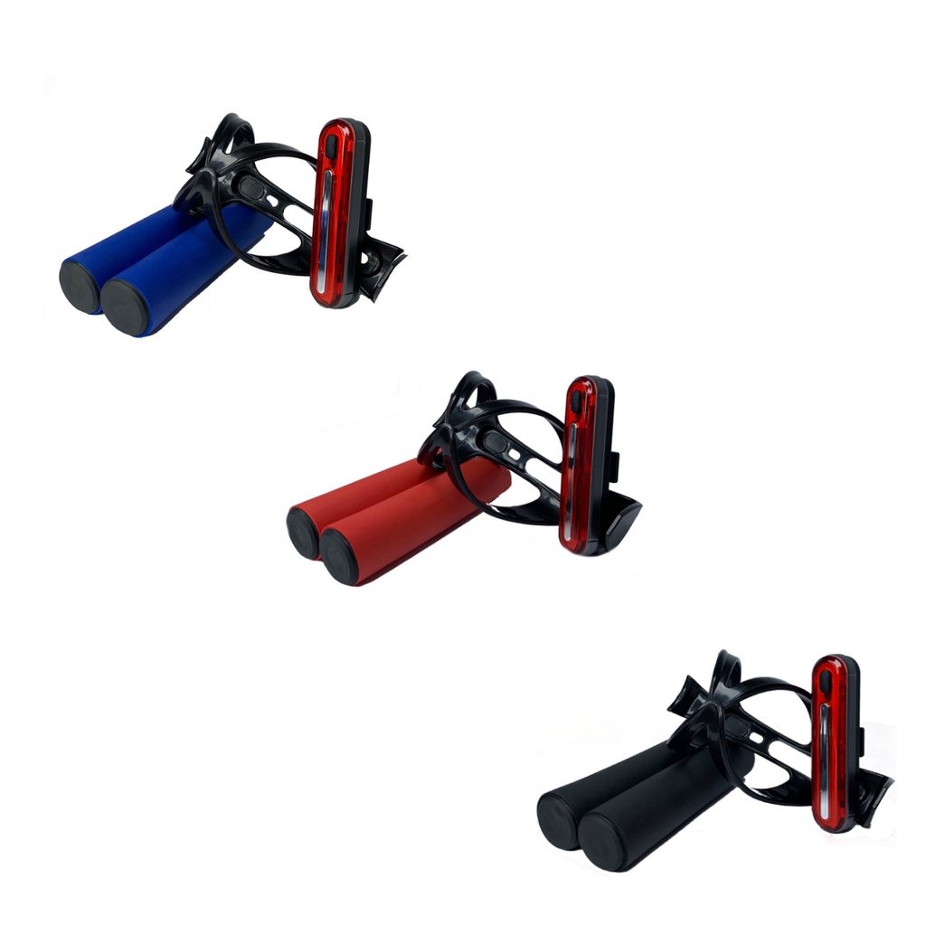 Kit Lanterna Bike Farol Bicicleta Sinalizador Led Traseira + Manopla Punho Guidão + Suporte Squeeze
