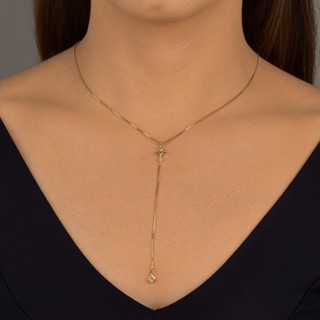 Colar Feminino Gravatinha Cruz e Ponto de Luz Amoeto Banhado a Ouro 18k