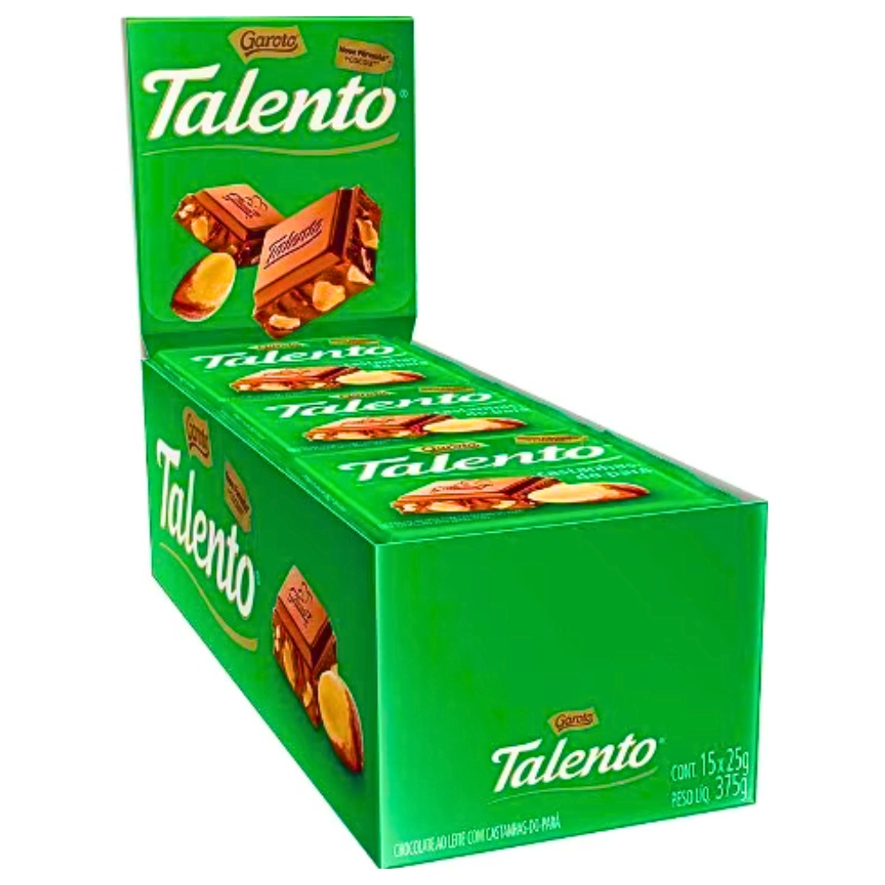 Caixa Chocolate Talento Castanha-Do-Pará GAROTO- 1 cx c/ 15un de 25g Cada em Oferta na Shopee