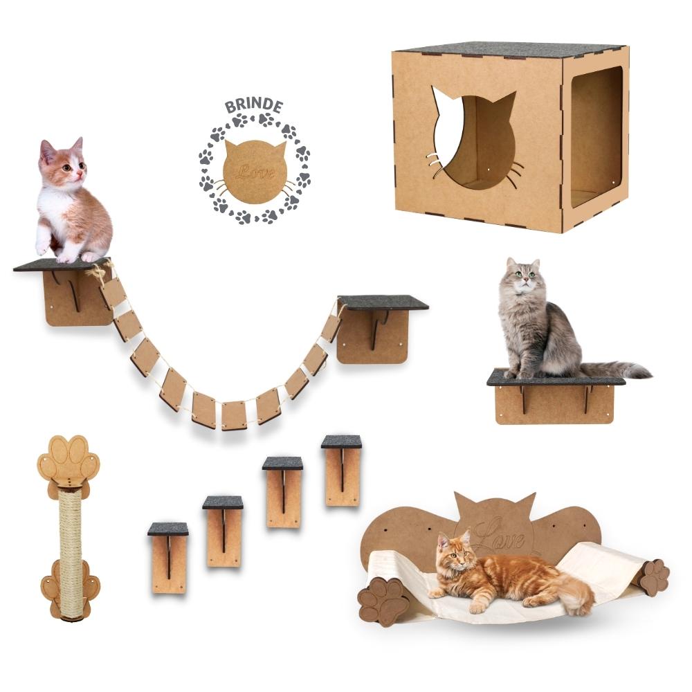 Parquinho de Gatos Kit 9 peças em MDF Nicho Arranhador Rede em Oferta na Shopee