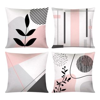 Kit 04 Capa de Almofada 42cm x 42cm Digital Estampa Folhas rosa