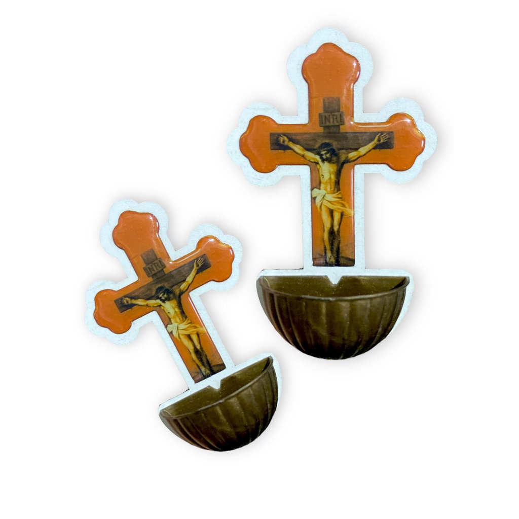 Pia Para Água Benta Crucifixo Cruz Madeira Mdf Resinado 14cm
