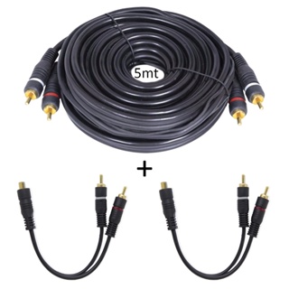 Kit Cabo RCA 4mm 5 Metros Emborrachado + 2 Cabos Y RCA NWT 1 Fêmea e 2 Macho 3,6mm em Oferta na Shopee
