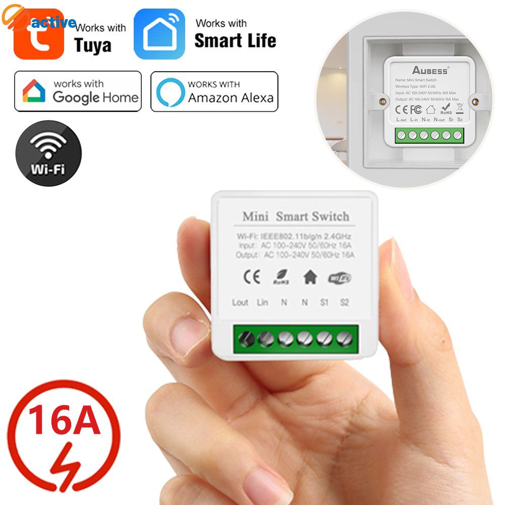 Tuya Aubess Interruptor Inteligente Wifi Mini 2 Maneira 16a Controle de Automação Residencial Inteligente Sensor Funciona Com Alexa Google ativo