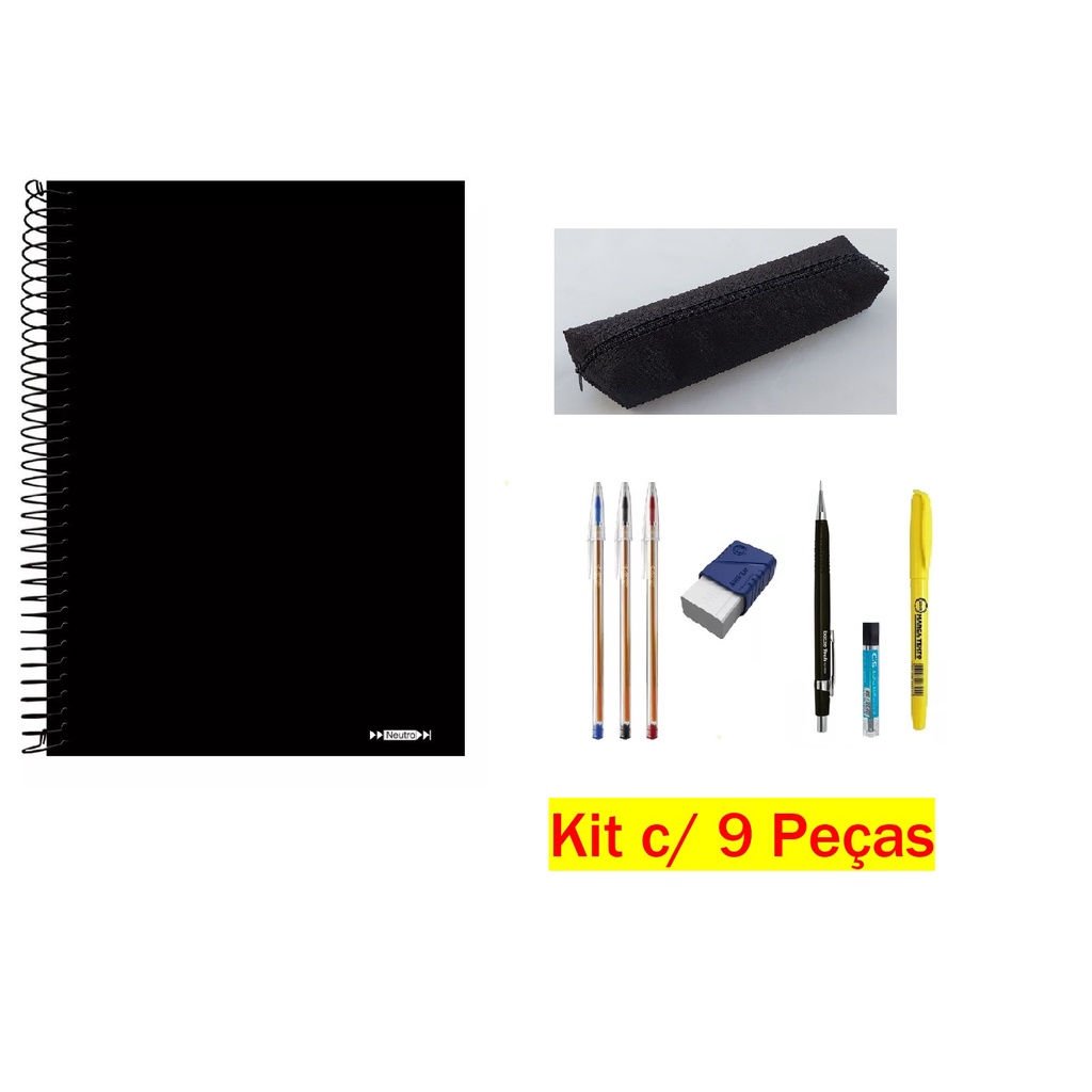 Kit Escolar Estudante Caderno 10 Matérias Lapiseira Canetas em Oferta na Shopee