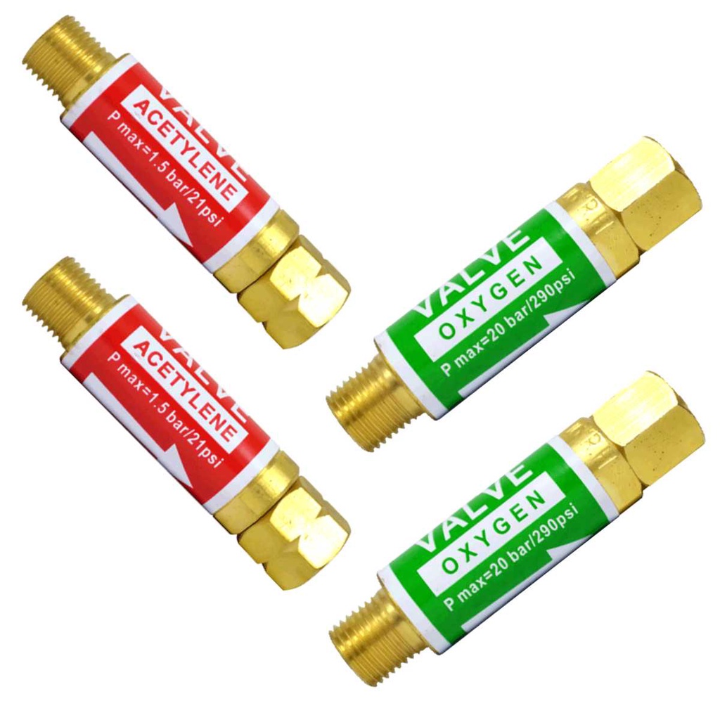 Kit: 2 Válvula Corta Chama Oxigênio / Regulador RO + 2 Válvula Corta Chama Acetileno / Regulador RG