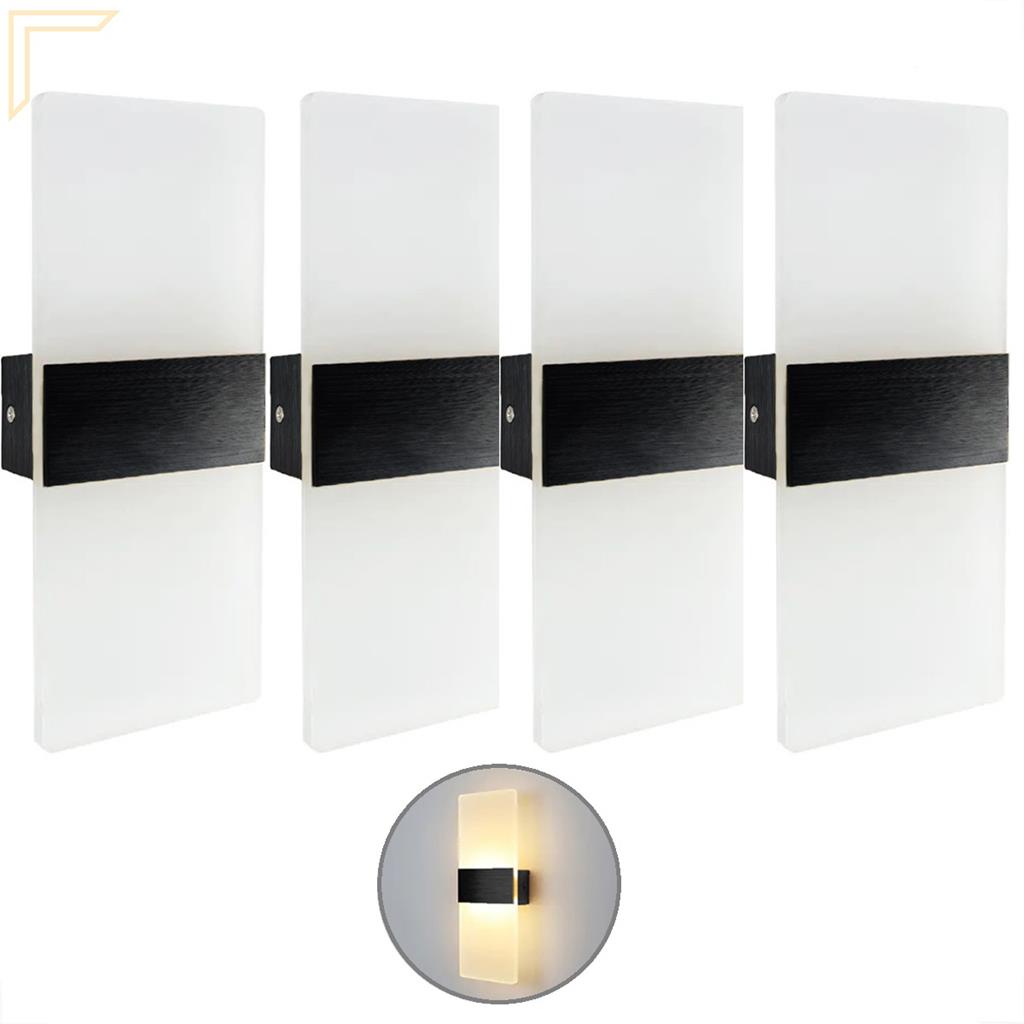 4 Arandela Preta Escovado Acrilico Jateado Led 3000K Lup94