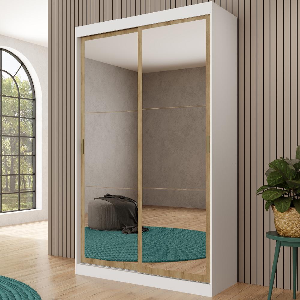 Guarda Roupa Solteiro 2 Portas 2 Gav Espelho Branco Carraro em Oferta na Shopee