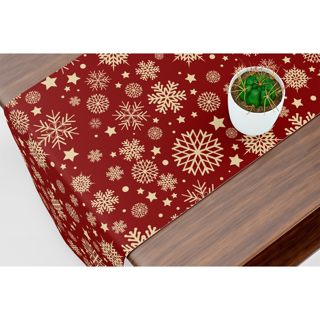 Caminho De Mesa Trilho Flocos de Neve Vermelho -1,40x0,40cm