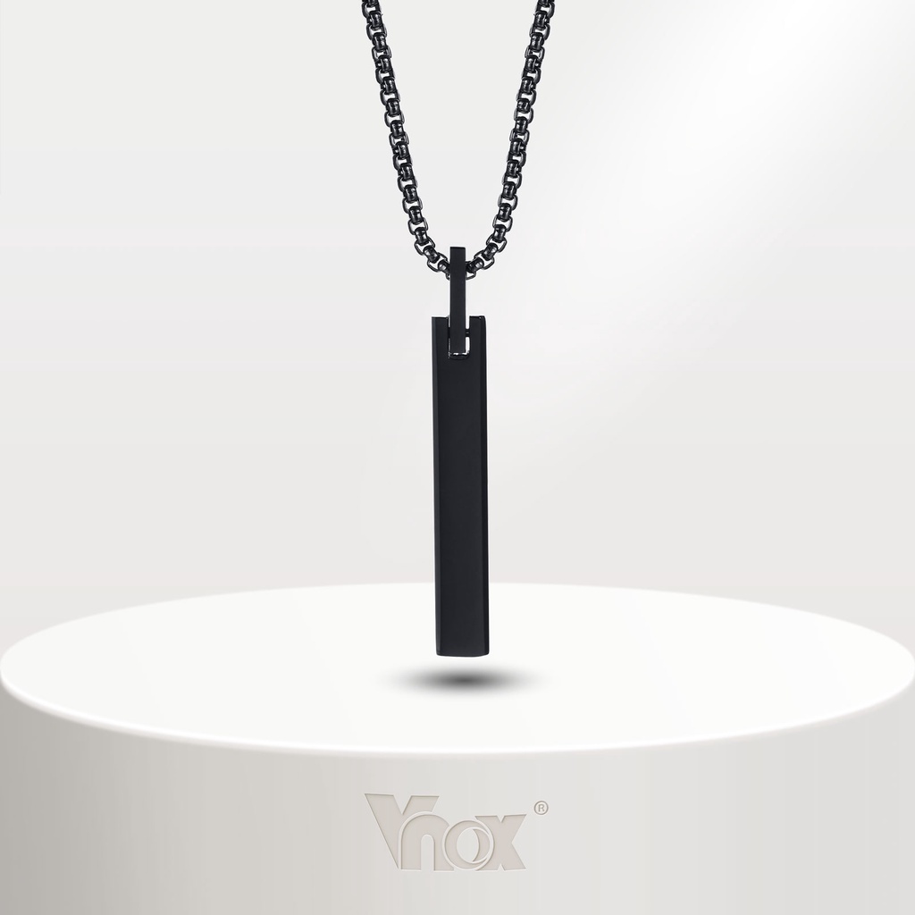 Vnox Men's Fashion Vertical Pendant Necklace , Pingente Geométrico Preto De Aço Inoxidável Com Jóias Masculinas De Corrente De Caixa