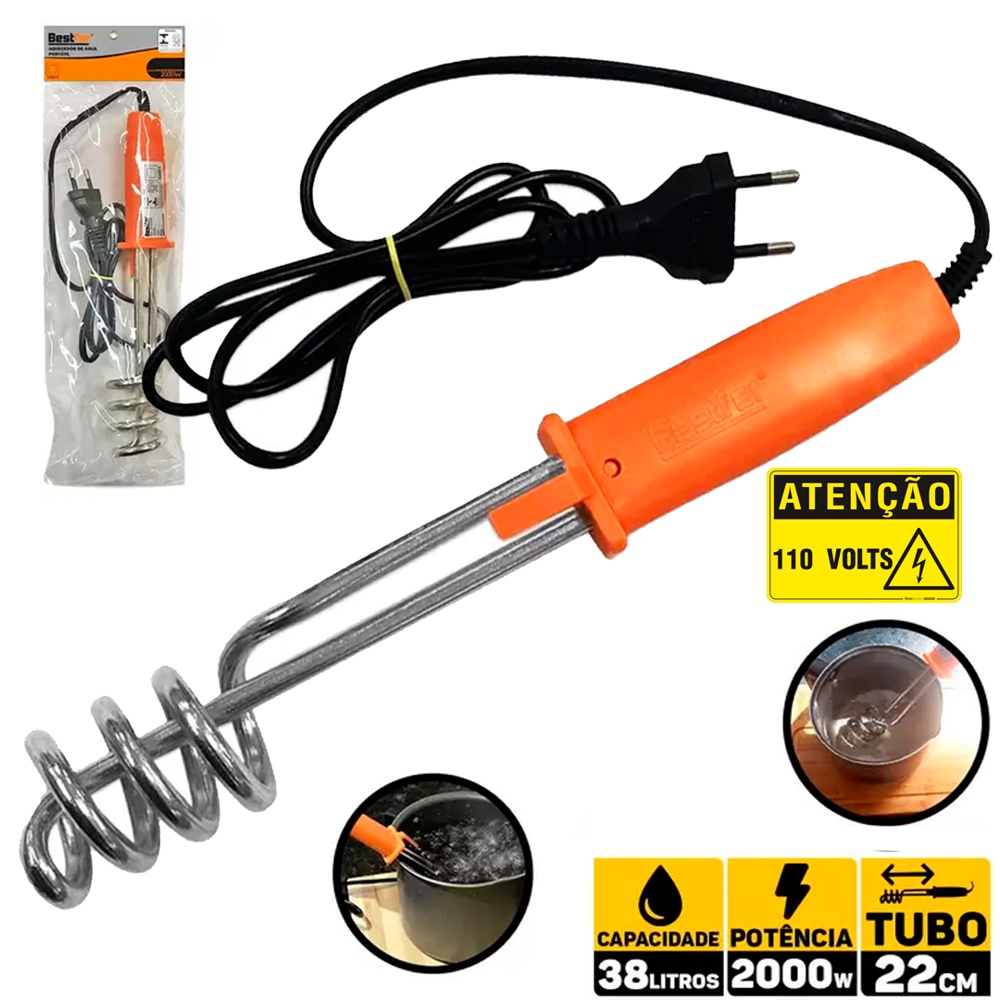 Aquecedor De Água Mergulhão Ebulidor Rabo Quente Elétrico 2000w 127v em Oferta na Shopee
