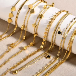Vnox 18K Gold Coleção De Pulseiras De Dupla Camada De Ouro Para Mulheres , Elo De Corrente De Pingentes Do Coração Star