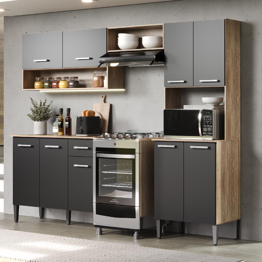 Armário Cozinha Compacta Arizona Essence Carvalho/Preto Carraro em Oferta na Shopee