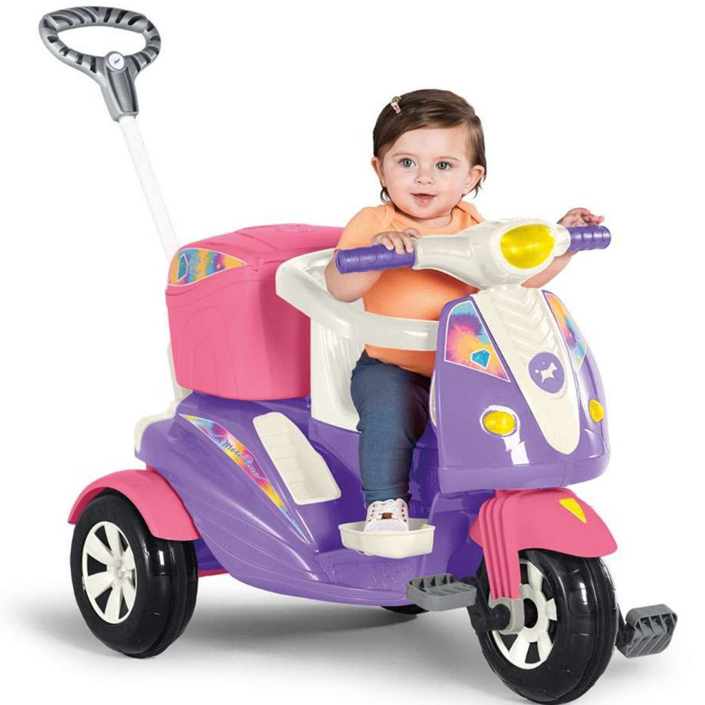 Triciclo de Passeio e Pedal para Bebe Calesita Moto Uno Rosa em Oferta na Shopee