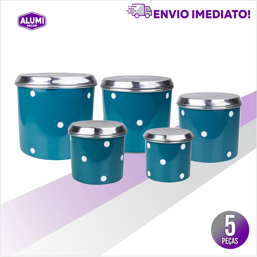 Jogo de Latas Porta Mantimento – 5 peças AZUL – Alumínio Adesivado POÁ