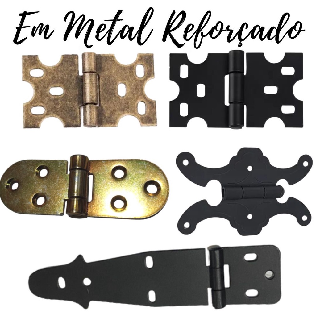kit 8 peças Dobradiça porta Mexicana Preta Tipo Colonial Rústica promoção armario 1pç