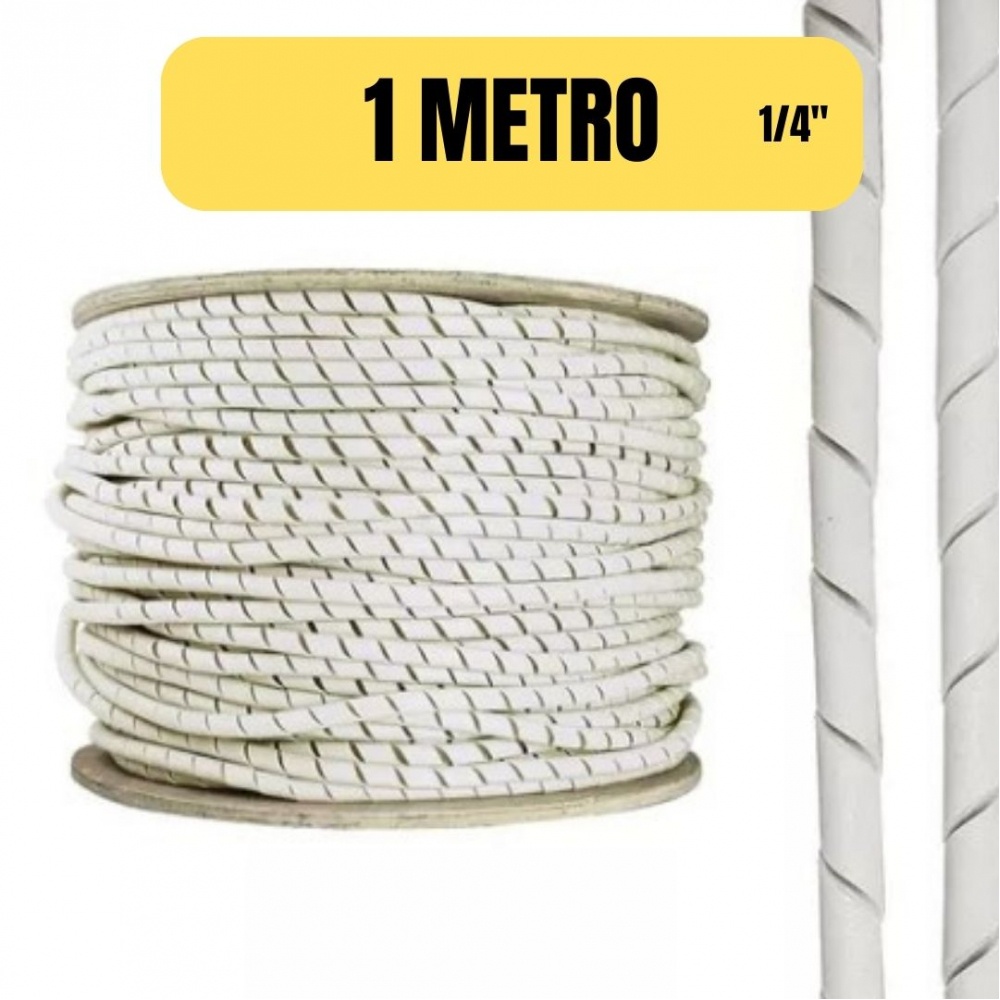 Tubo Espiral Organizador de Fios Expansível 1/4 Branco 1 Metro para Cabos