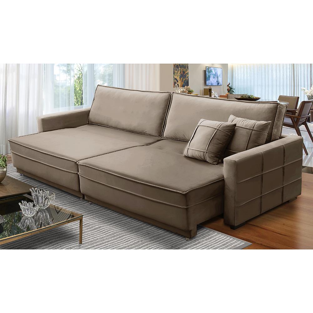 Sofá Sem Caixa Retrátil Reclinável 2,50m Karen Veludo Cappuccino Adonai Estofados - Home & Living