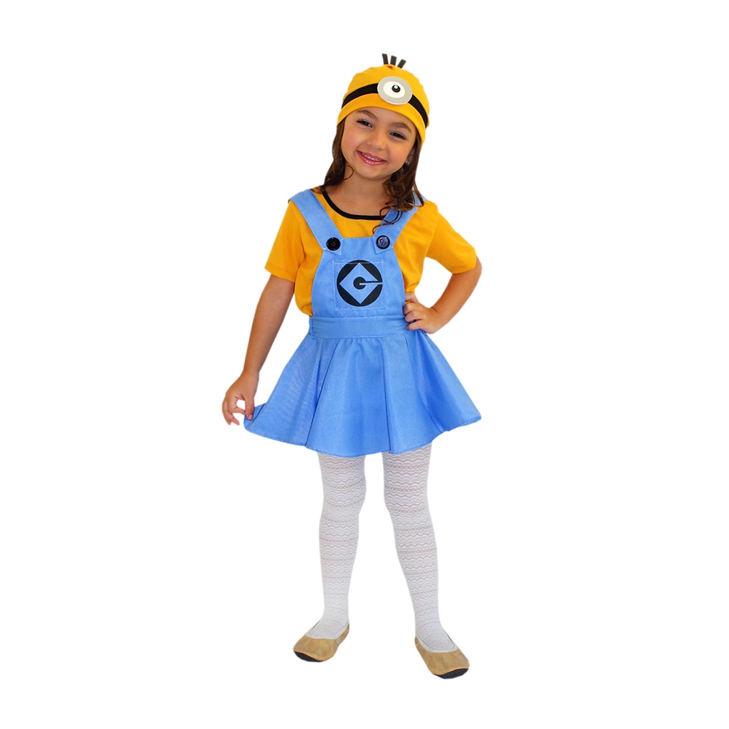 Fantasia Minions Infantil Menina Halloween Vestido Fofo Com Touca em Oferta na Shopee