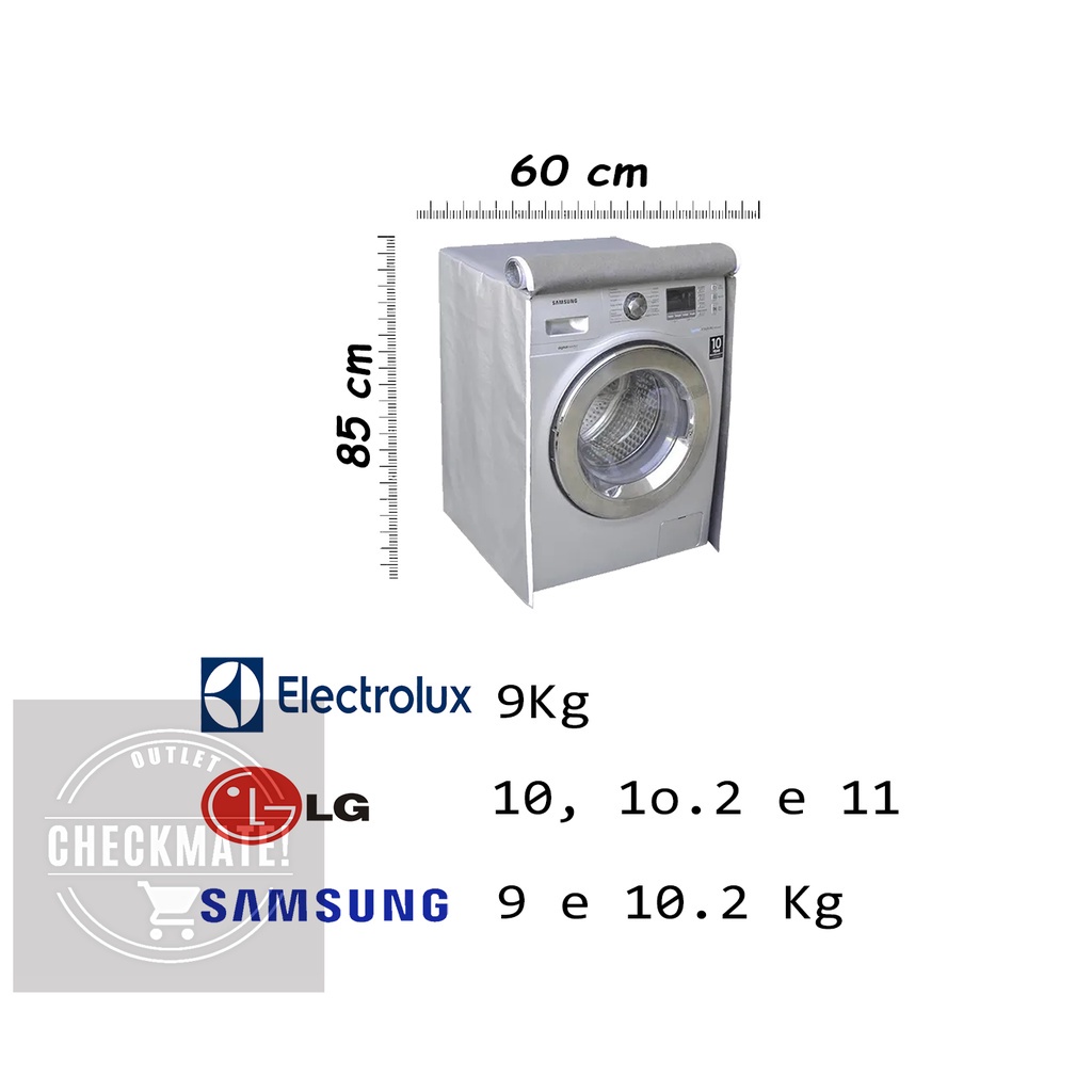 Capa Para Máquina De Lavar Frontal Flanelada Com Zíper - Cor Cinza - Para Maquinas De 9, 10 e 11kg