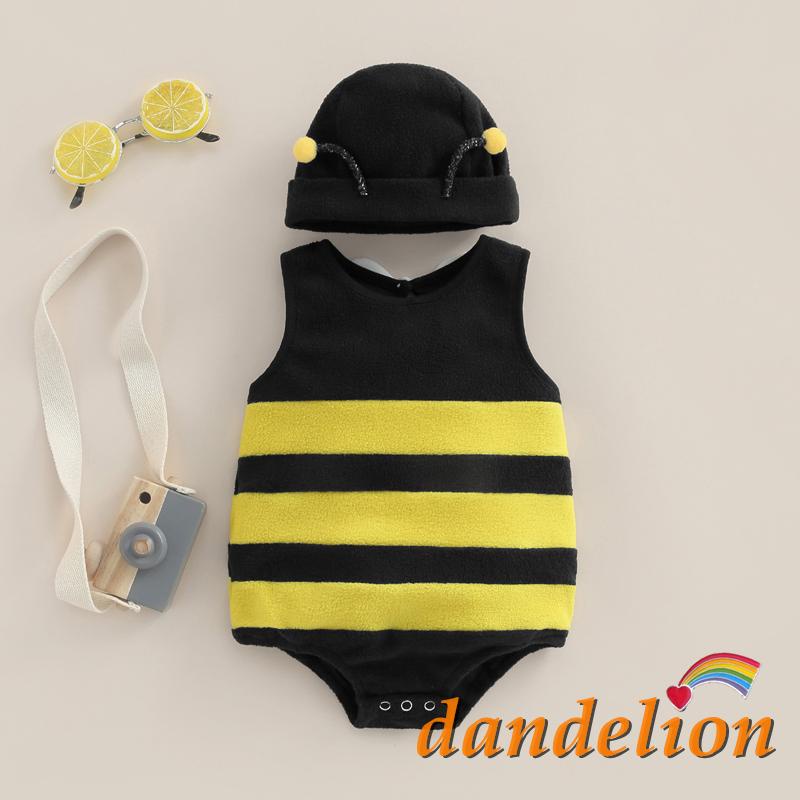 Macacão para Bebês Meninos e Meninas com Chapéu, Listrado, Sem Mangas, Costas Brancas, Decoração de Asa, Roupas Casuais de Halloween — imagem 2 de 2