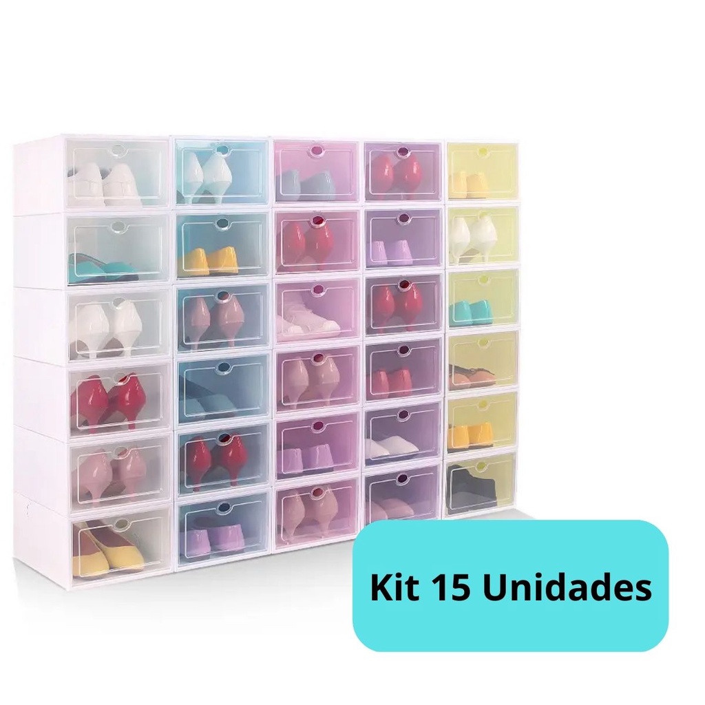 Kit 15 Caixa Organizadora Guardar Tênis Sapato Empilhavel