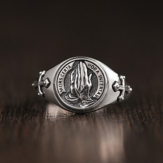 [Anel De Oração de Luxo Leve Anel de Oração de Novo Estilo Anel de Oração de Mão para Homens Anel Criativo Retro Thai Silver Ring Anel de Moda com Abertura Ajustável