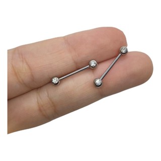 Par de Percing Para Mamilo C/ Pedra frontal Rosqueavel Modelo Reto - Oferta