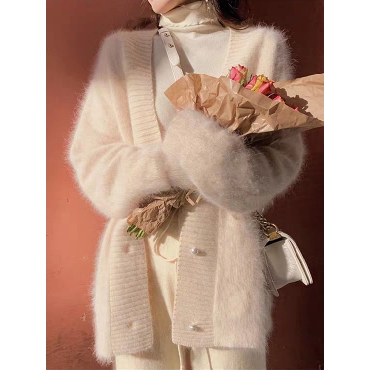Mulher Inverno Manga Longa Vintage Branco De Comprida Casaco De Malha Coreana De Um Peito