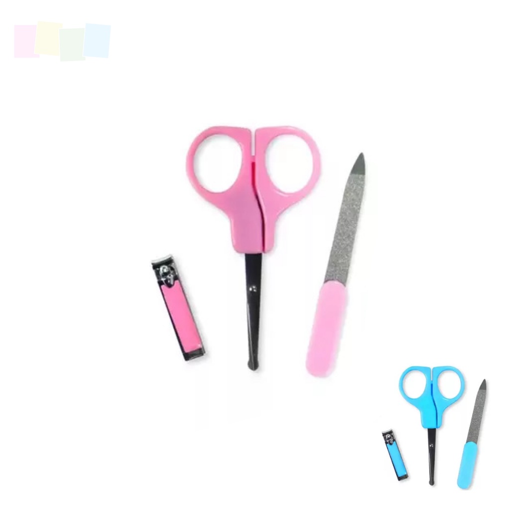 Kit Higiene Cuidados com Bebê para Unhas Pais & Filhos 3 itens Lixa/Tesoura/Cortador +0m Rosa/Azul