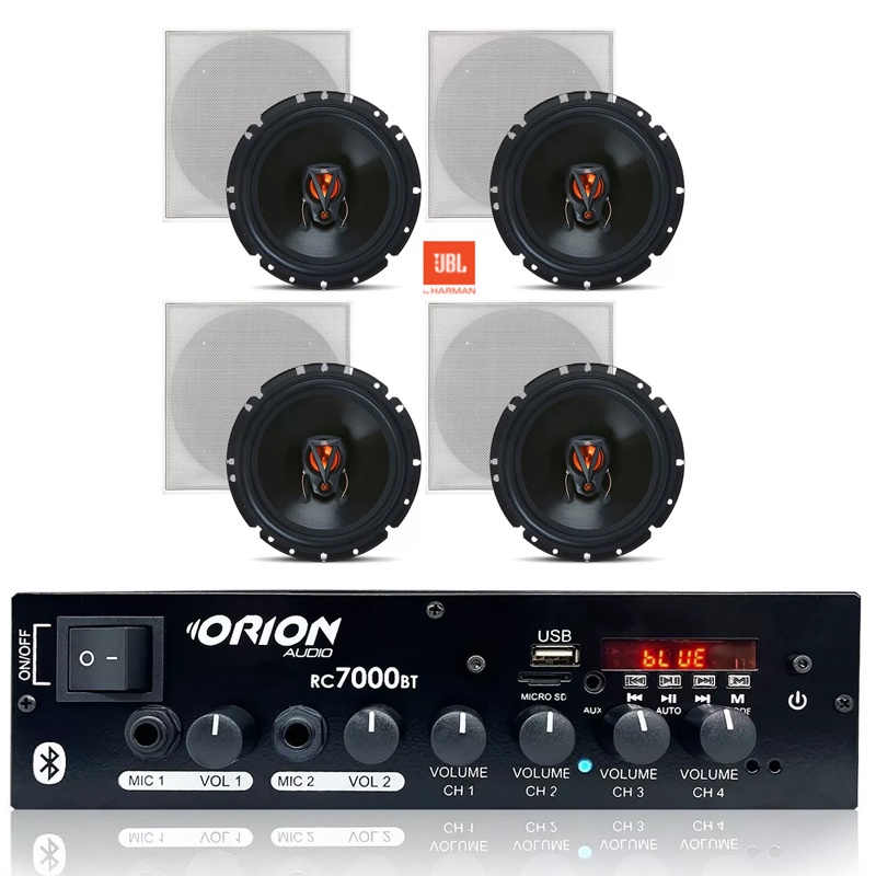 Kit 4 Arandelas Quadrada Jbl + Receiver Som Ambiente Rc7000