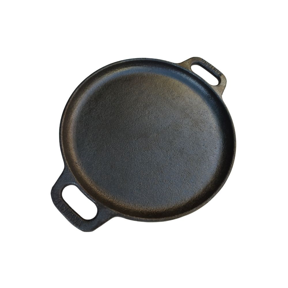 Chapa Redonda de Ferro Fundido 20cm Para Servir e prepara Carnes com Alça Bifeteira Grill