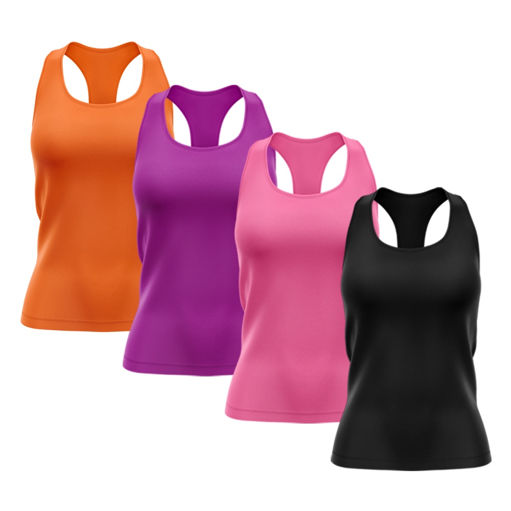 Kit 4 Regatas Nadador Feminina Good Look Dry Fit Proteção Solar UV Fitness Academia Treino Blusinha Confortável
