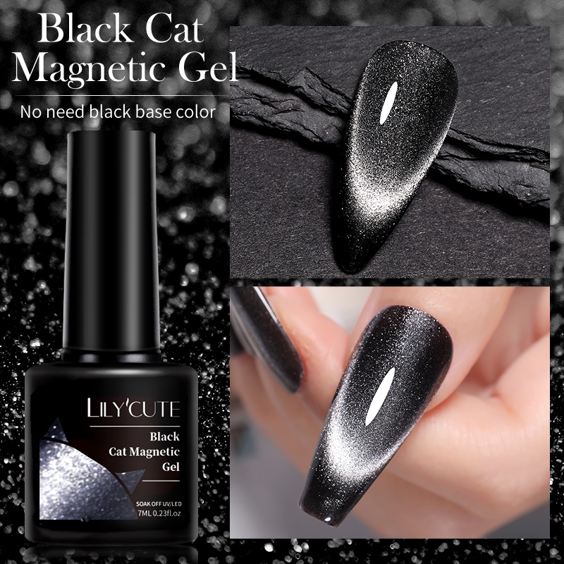 LILYCUTE 7ml 9D Gato Cristal Preto Magnético Gel De Polimento De Unhas Laser Glitter Semi Permanente Manicure Para Verniz De Arte