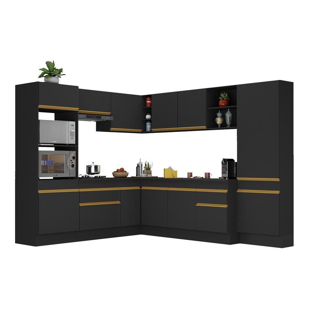 Cozinha Completa de Canto com Rodapé Veneza Multimóveis MP2082 com Armário e Balcão Preta - Home & Living